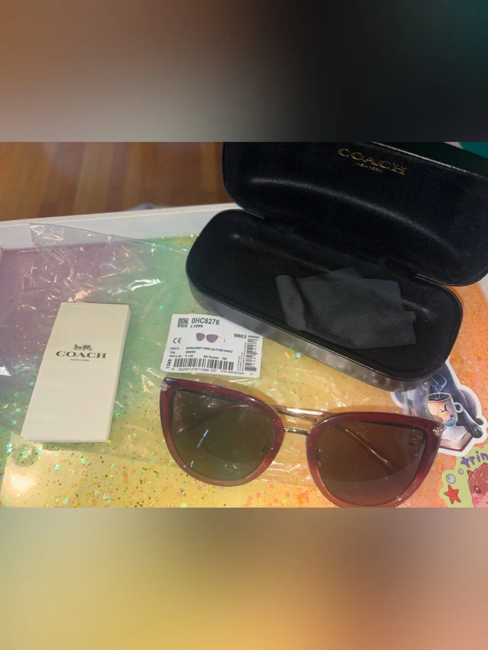 NWT Coach Sunglasses Burgundy pink glitter gradiant